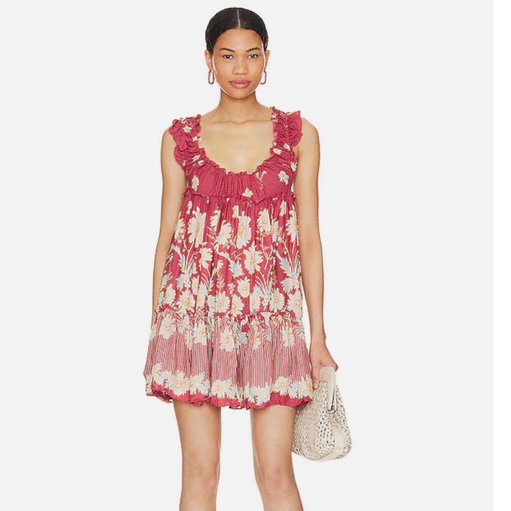 NWOT Free People Intimately Bali Wild Pink Daisy Slip In Mini Dress Womens XS